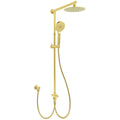 WELS Brushed Gold Twin Shower 8" Round Head Set 3 Mode Handheld Rose Sliding Rail Arm V1233-SC842GHR002M4CGKSR108G