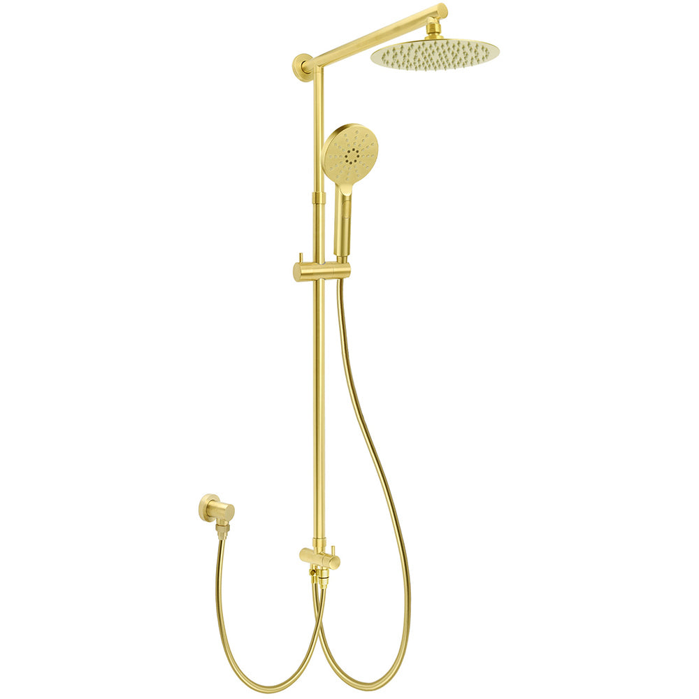 WELS Brushed Gold Twin Shower 8" Round Head Set 3 Mode Handheld Rose Sliding Rail Arm V1233-SC842GHR002M4CGKSR108G
