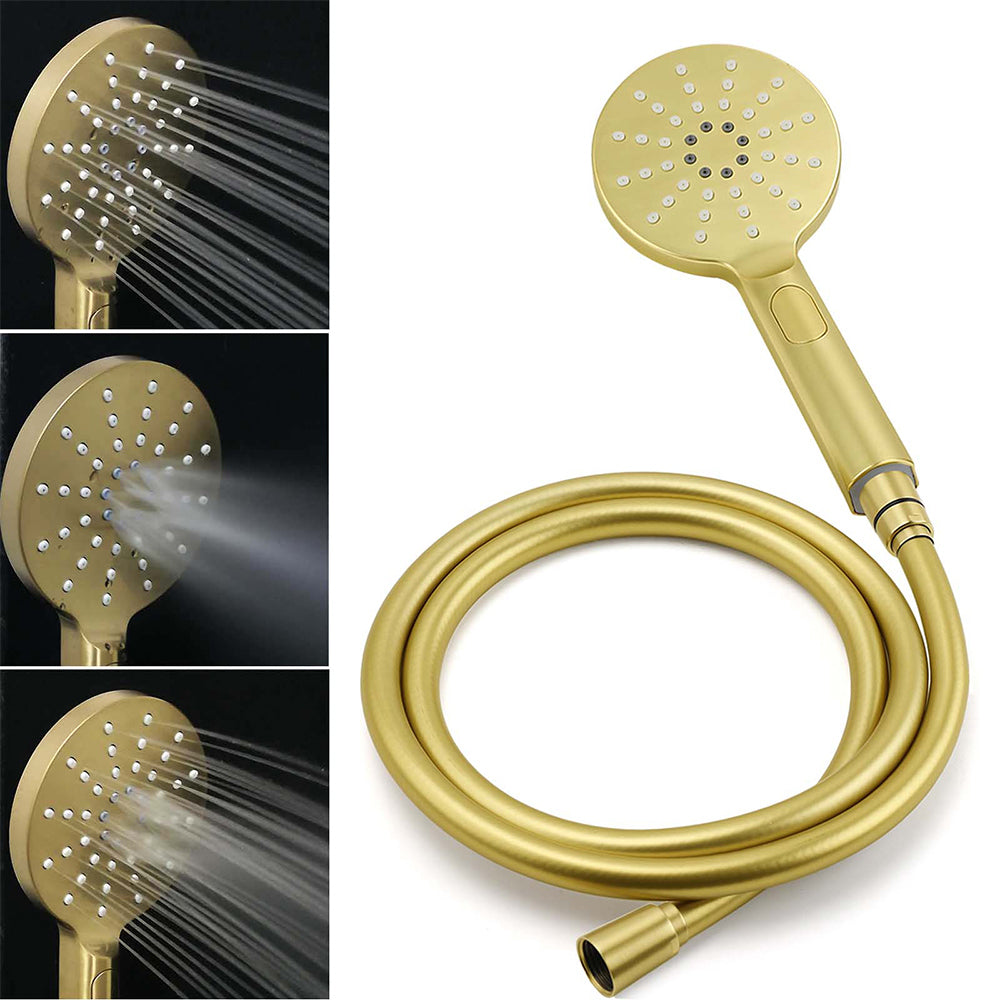 WELS Brushed Gold 8" Round Shower Head 3 Mode Handheld Rose Sliding Rail Twin Taps Set V1233-SC842GHR002M4CGKSR108GCF0282AG