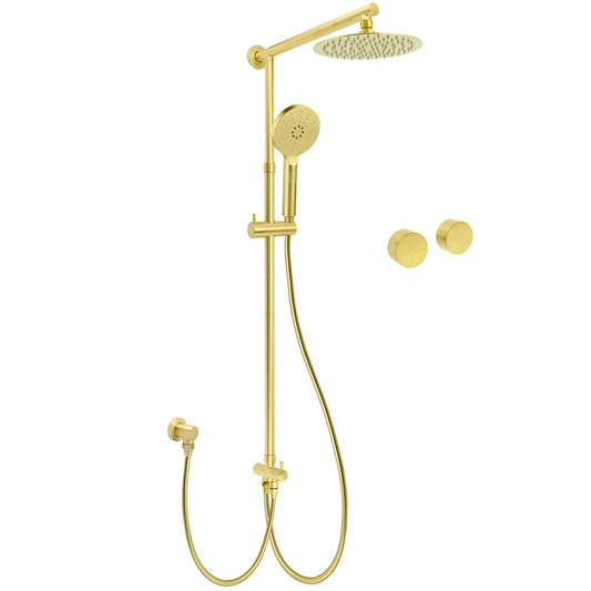 WELS Brushed Gold 2in1 Shower 8" Round Head Set 3 Mode Handheld Rose Sliding Rail Twin Taps V1233-SC842GHR002M4CGKSR108GKC0292BG