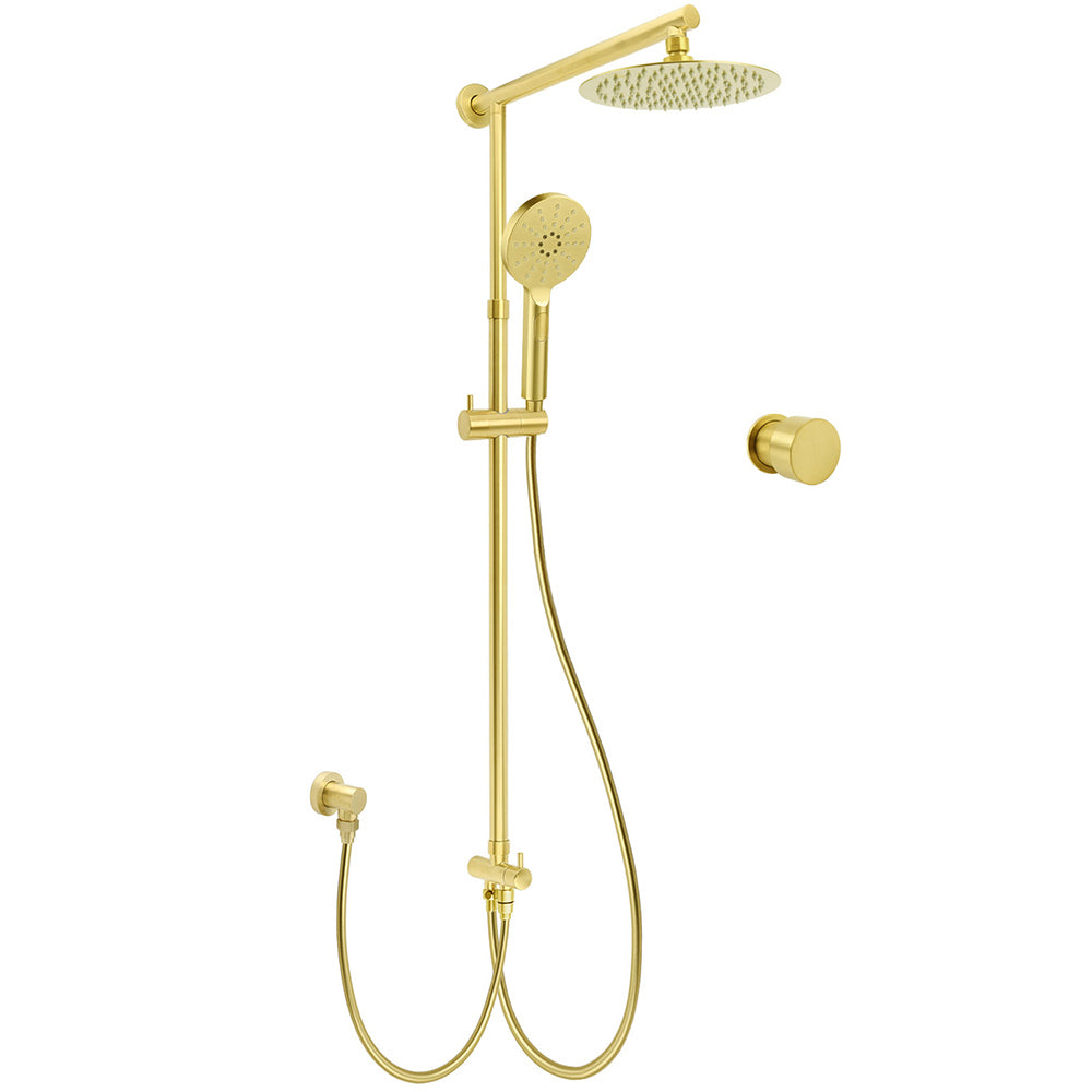 WELS Brushed Gold Dual Shower Set 8" Round Head 3 Mode Handheld Rose Sliding Rail Mixer Valve V1233-SC842GHR002M4CGKSR108GKC1292BG
