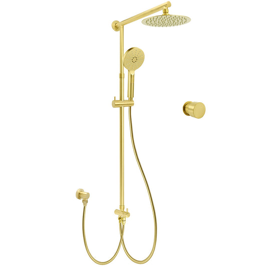 WELS Brushed Gold Dual Shower Set 8" Round Head 3 Mode Handheld Rose Sliding Rail Mixer Valve V1233-SC842GHR002M4CGKSR108GKC1292BG