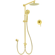 Brushed Gold Twin Shower 8" Round Head 3 Mode Handheld Rose Sliding Rail With Mixer Set V1233-SC842GHR002M4CGKSR108GKRD201G