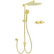 WELS Brushed Gold Round 12" Shower Head 3 Mode Handheld Rose Sliding Rail Twin Taps Set V1233-SC842GHR002M4CGKSR112GCF0282AG
