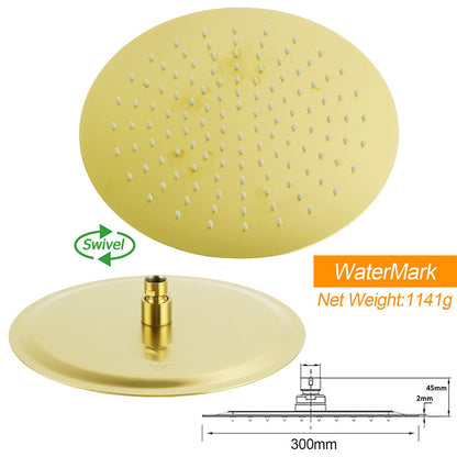 WELS Brushed Gold Round 12" Shower Head 3 Mode Handheld Rose Sliding Rail Twin Taps Set V1233-SC842GHR002M4CGKSR112GCF0282AG