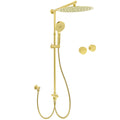 WELS Brushed Gold Rain Shower 12" Head 3 Mode Handheld Rose Sliding Rail Round Taps Set V1233-SC842GHR002M4CGKSR112GKC0292BG