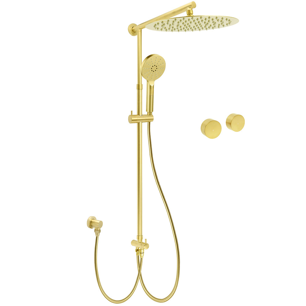 WELS Brushed Gold Rain Shower 12" Head 3 Mode Handheld Rose Sliding Rail Round Taps Set V1233-SC842GHR002M4CGKSR112GKC0292BG