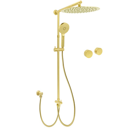 WELS Brushed Gold Rain Shower 12" Head 3 Mode Handheld Rose Sliding Rail Round Taps Set V1233-SC842GHR002M4CGKSR112GKC0292BG