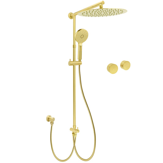 WELS Brushed Gold Rain Shower 12" Head 3 Mode Handheld Rose Sliding Rail Round Taps Set V1233-SC842GHR002M4CGKSR112GKC0292BG
