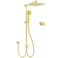 Brushed Gold Dual Round Shower 12" Top Head 3 Mode Handheld Sliding Rail Arm Mixer Valve V1233-SC842GHR002M4CGKSR112GKC1292BG