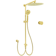 Brushed Gold Dual Round Shower 12" Top Head 3 Mode Handheld Sliding Rail Arm Mixer Valve V1233-SC842GHR002M4CGKSR112GKC1292BG