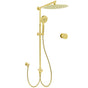 Brushed Gold Dual Round Shower 12" Top Head 3 Mode Handheld Sliding Rail Arm Mixer Valve V1233-SC842GHR002M4CGKSR112GKC1292BG