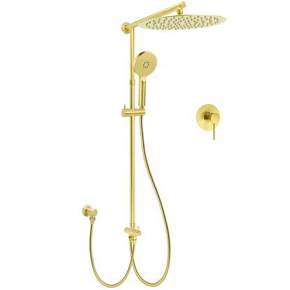 WELS Brushed Gold 2in1 Large Round Shower 12" Rain Head 3 Mode Handheld Sliding Rail Mixer Set V1233-SC842GHR002M4CGKSR112GKRD201G
