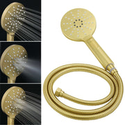WELS Brushed Gold 2in1 Large Round Shower 12" Rain Head 3 Mode Handheld Sliding Rail Mixer Set V1233-SC842GHR002M4CGKSR112GKRD201G