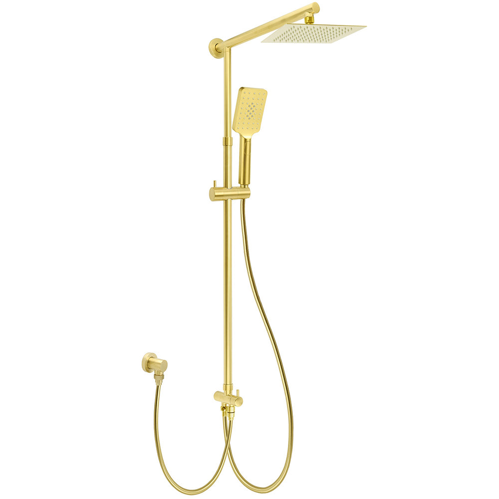 Brushed Gold Square 8" Rain Shower Head 3 Mode Handheld Sliding Rail Arm Dual Diverter Set V1233-SC842GHS002M4CGKSS108G