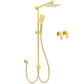 Brushed Gold Dual Square 8" Rain Shower Head 3 Mode Handheld Sliding Rail Arm Twin Taps Set V1233-SC842GHS002M4CGKSS108GCPF0272AG