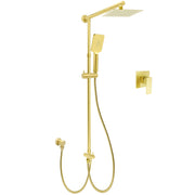 WELS Brushed Gold Square 8" Rain Shower Head 3 Mode Handheld Sliding Rail Arm Dual Mixer Set V1233-SC842GHS002M4CGKSS108GKSQ201G
