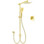 WELS Brushed Gold Square 8" Rain Shower Head 3 Mode Handheld Sliding Rail Arm Dual Mixer Set V1233-SC842GHS002M4CGKSS108GKSQ201G