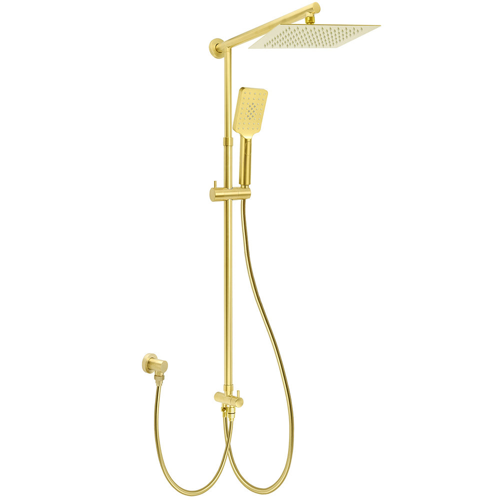 Brushed Gold Square 10" Rain Head 3 Mode Handheld Rose Sliding Rail Arm Dual Shower Set V1233-SC842GHS002M4CGKSS110G
