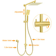 Brushed Gold Square 10" Rain Head 3 Mode Handheld Rose Sliding Rail Arm Dual Shower Set V1233-SC842GHS002M4CGKSS110G