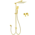Brushed Gold Square 10" Rain Head 3 Mode Handheld Sliding Rail Wall Arm Dual Shower Taps Set V1233-SC842GHS002M4CGKSS110GCPF0272AG