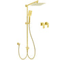 Brushed Gold Square 10" Rain Head 3 Mode Handheld Sliding Rail Wall Arm Dual Shower Taps Set V1233-SC842GHS002M4CGKSS110GCPF0272AG