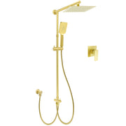 WELS Brushed Gold Square 10" Rain Head 3 Mode Handheld Sliding Rail Wall Mixer 2in1 Shower Set V1233-SC842GHS002M4CGKSS110GKSQ201G