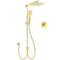 WELS Brushed Gold Square 10" Rain Head 3 Mode Handheld Sliding Rail Wall Mixer 2in1 Shower Set V1233-SC842GHS002M4CGKSS110GKSQ201G