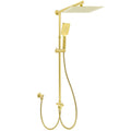 Brushed Gold Square 12" Large Rain Head 3 Mode Handheld Rose Sliding Rail Arm Twin Shower Set V1233-SC842GHS002M4CGKSS112G