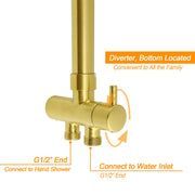 Brushed Gold Square 12" Large Rain Head 3 Mode Handheld Rose Sliding Rail Arm Twin Shower Set V1233-SC842GHS002M4CGKSS112G