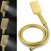 Brushed Gold Square 12" Large Rain Head 3 Mode Handheld Rose Sliding Rail Arm Twin Shower Set V1233-SC842GHS002M4CGKSS112G