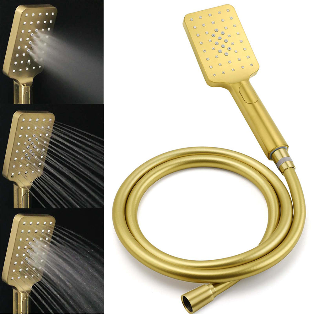 Brushed Gold Square 12" Large Rain Head 3 Mode Handheld Rose Sliding Rail Arm Twin Shower Set V1233-SC842GHS002M4CGKSS112G