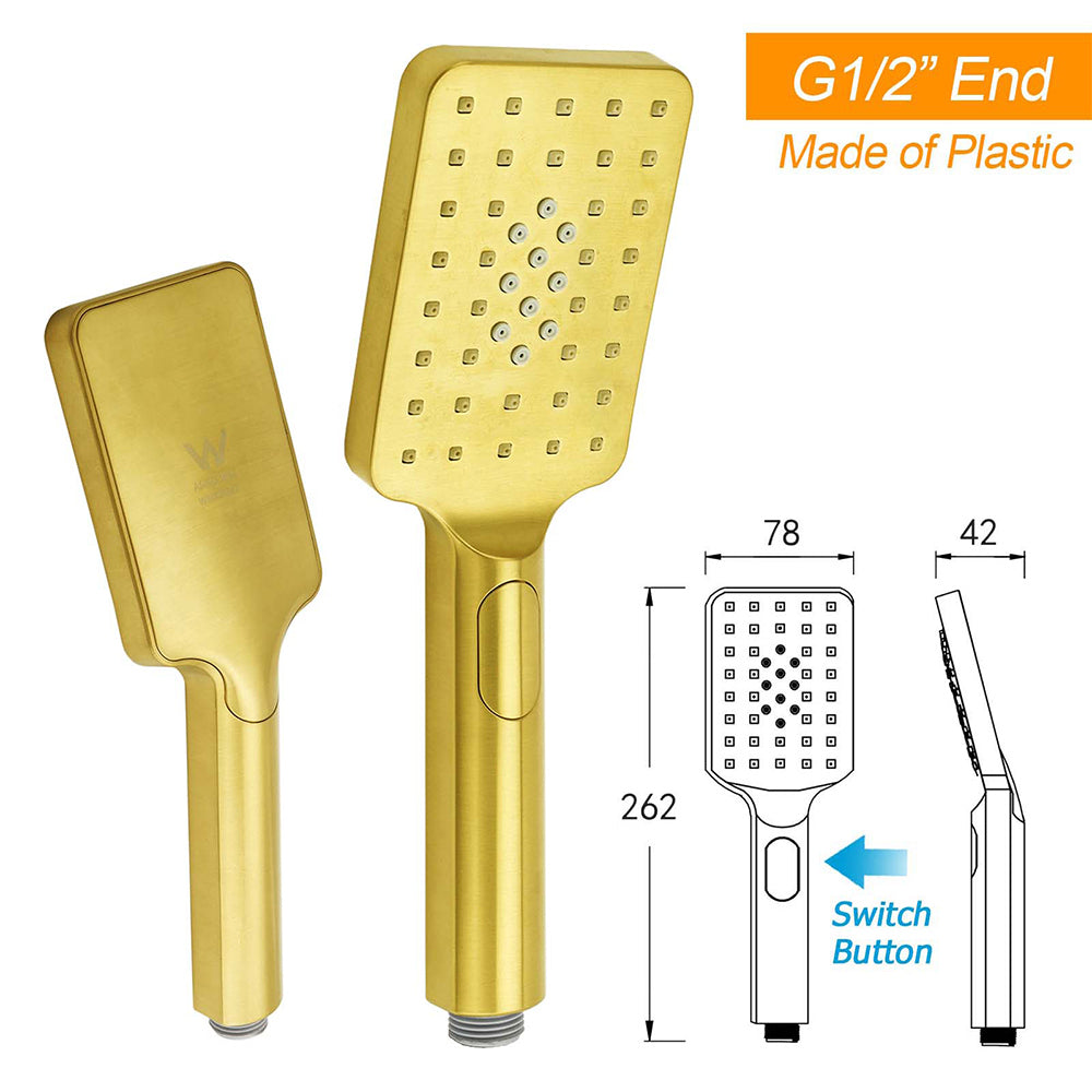Brushed Gold Square 12" Large Rain Head 3 Mode Handheld Rose Sliding Rail Arm Twin Shower Set V1233-SC842GHS002M4CGKSS112G