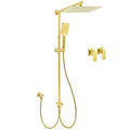 Brushed Gold Square 12" Rain Head 3 Mode Handheld Rose Sliding Rail Wall Arm Dual Shower Taps Set V1233-SC842GHS002M4CGKSS112GCPF0272AG