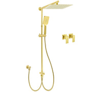 Brushed Gold Square 12" Rain Head 3 Mode Handheld Rose Sliding Rail Wall Arm Dual Shower Taps Set V1233-SC842GHS002M4CGKSS112GCPF0272AG