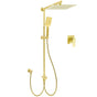 WELS Brushed Gold Square 12" Rainfall Head 3 Modes Handheld Sliding Rail Wall Mixer 2in1 Shower Set V1233-SC842GHS002M4CGKSS112GKSQ201G
