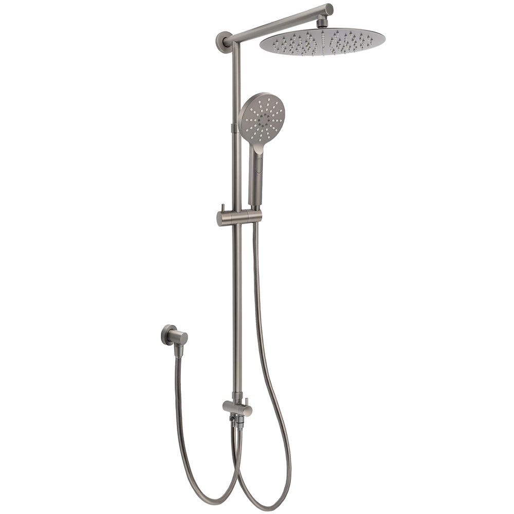 WELS Gun Metal Dual Round Shower 10" Rain Head 3 Mode Handheld Sliding Rail Diverter Set V1233-SC842GMHR002M4CGMKSR110GM