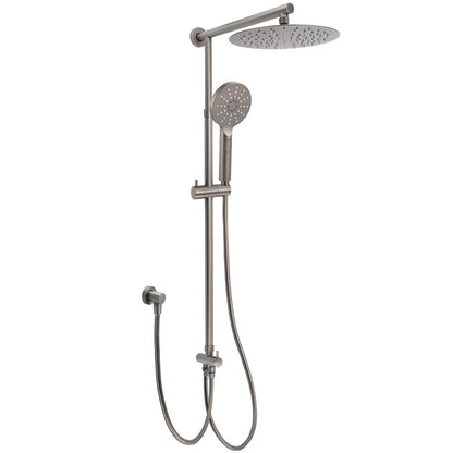 WELS Gun Metal Dual Round Shower 10" Rain Head 3 Mode Handheld Sliding Rail Diverter Set V1233-SC842GMHR002M4CGMKSR110GM