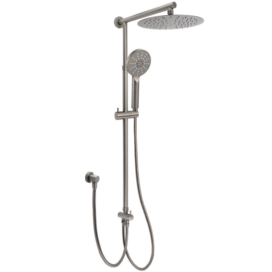 WELS Gun Metal Dual Round Shower 10" Rain Head 3 Mode Handheld Sliding Rail Diverter Set V1233-SC842GMHR002M4CGMKSR110GM