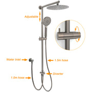 WELS Gun Metal Dual Round Shower 10" Rain Head 3 Mode Handheld Sliding Rail Diverter Set V1233-SC842GMHR002M4CGMKSR110GM