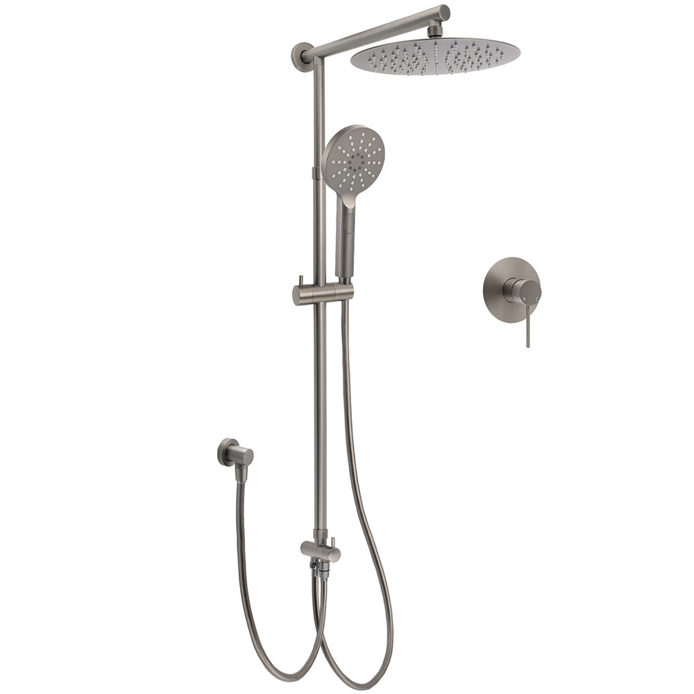 WELS Gun Metal Double Round Shower 10" Rain Head 3 Mode Handheld Sliding Rail Mixer Valve Set V1233-SC842GMHR002M4CGMKSR110GMKRD201GM