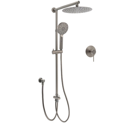 WELS Gun Metal Double Round Shower 10" Rain Head 3 Mode Handheld Sliding Rail Mixer Valve Set V1233-SC842GMHR002M4CGMKSR110GMKRD201GM