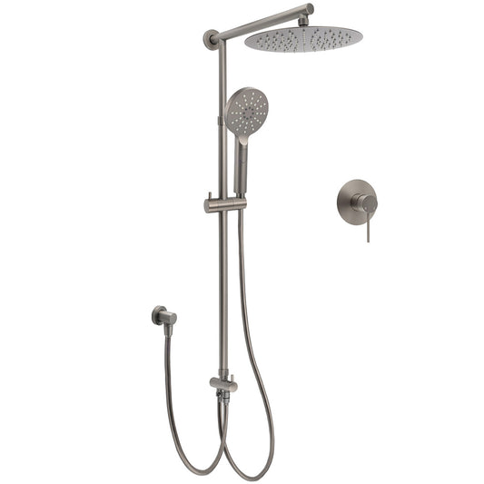 WELS Gun Metal Double Round Shower 10" Rain Head 3 Mode Handheld Sliding Rail Mixer Valve Set V1233-SC842GMHR002M4CGMKSR110GMKRD201GM