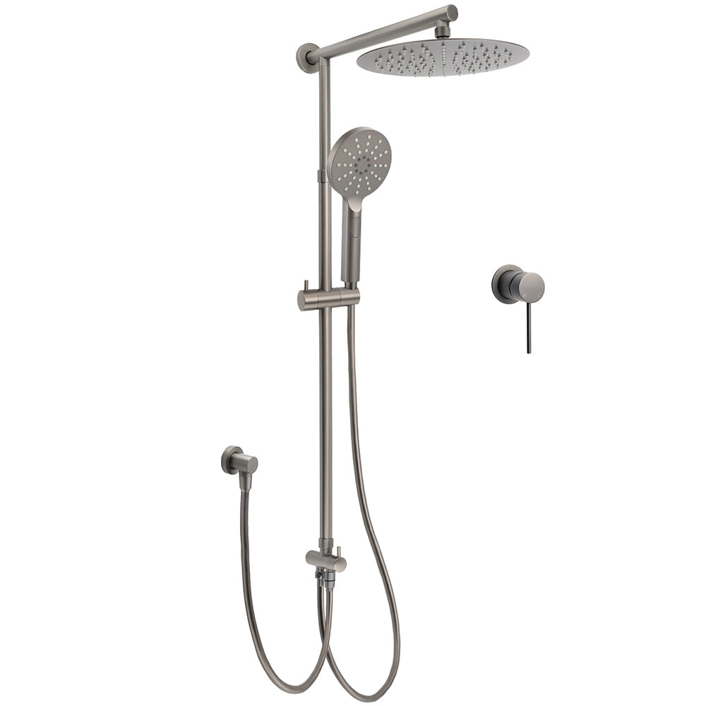 Gun Metal Round Shower 2in1 Set 10" Rain Head 3 Modes Handheld Sliding Rail Small Face Mixer V1233-SC842GMHR002M4CGMKSR110GMKRD201GM60