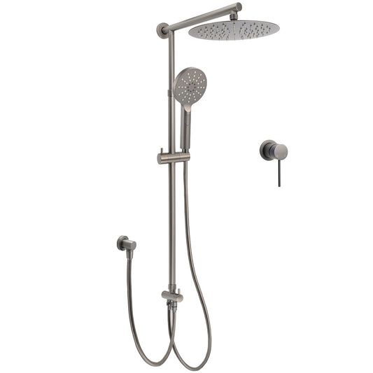 Gun Metal Round Shower 2in1 Set 10" Rain Head 3 Modes Handheld Sliding Rail Small Face Mixer V1233-SC842GMHR002M4CGMKSR110GMKRD201GM60