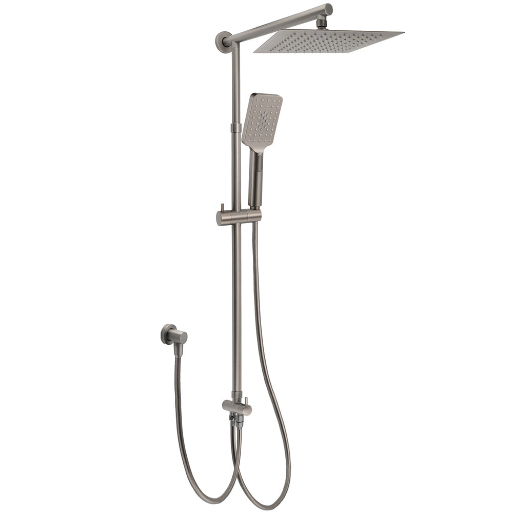 WELS Gun Metal 2in1 Shower Set Square 10" Rain Head Handheld Adjustable Silde Rail Combo V1233-SC842GMHS002M4CGMKSS110GM