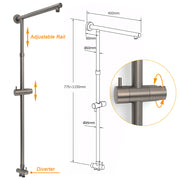 WELS Gun Metal 2in1 Shower Set Square 10" Rain Head Handheld Adjustable Silde Rail Combo V1233-SC842GMHS002M4CGMKSS110GM