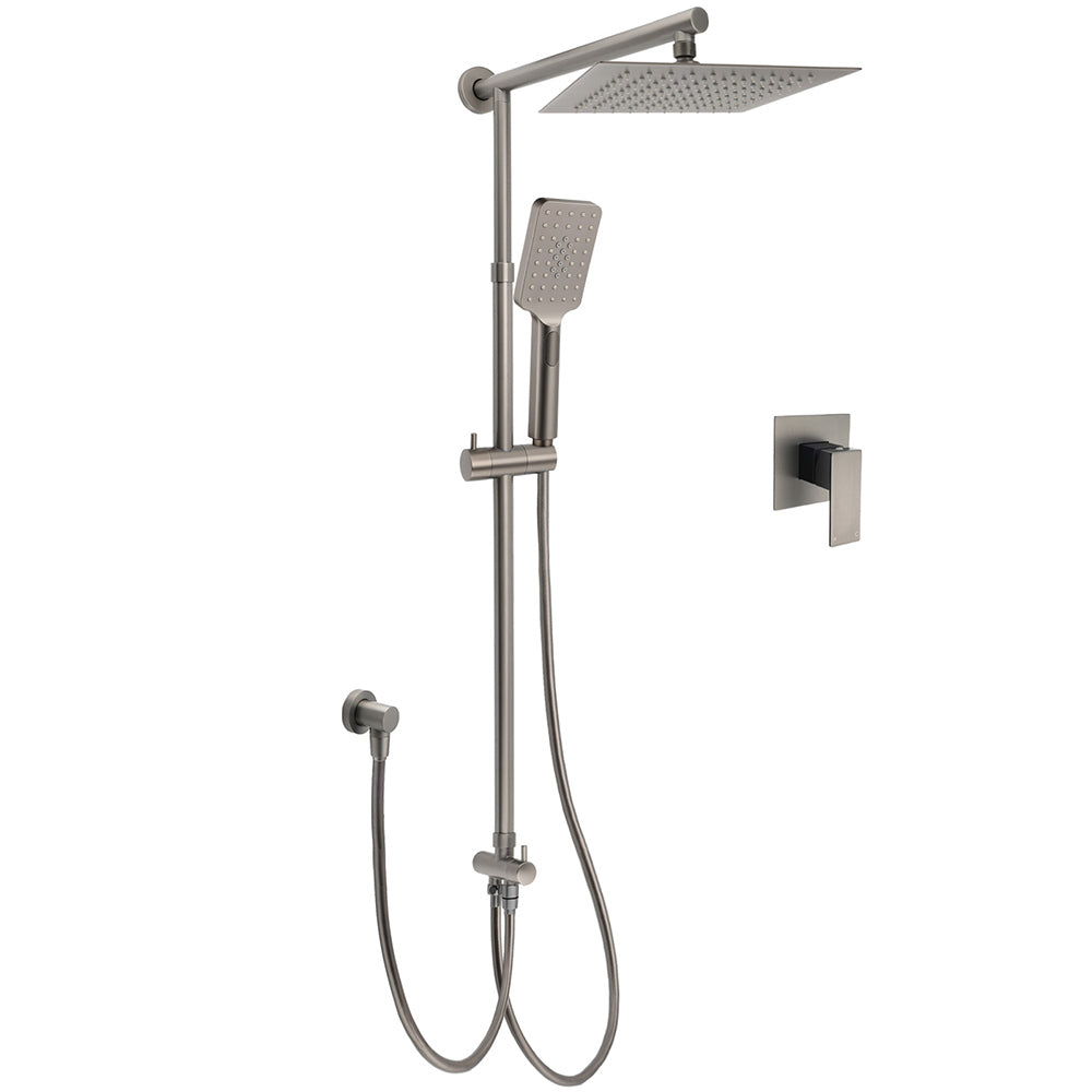 WELS Gun Metal 2in1 Shower Set Square 10" Rain Head Handheld Silde Rail Hot Cold Mixer V1233-SC842GMHS002M4CGMKSS110GMKSQ201GM