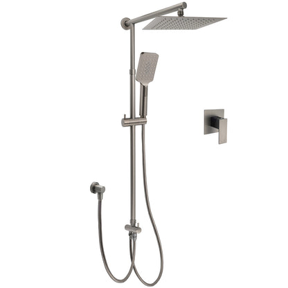 WELS Gun Metal 2in1 Shower Set Square 10" Rain Head Handheld Silde Rail Hot Cold Mixer V1233-SC842GMHS002M4CGMKSS110GMKSQ201GM
