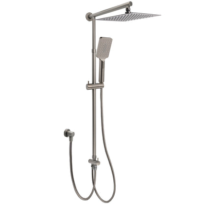 WELS Gun Metal 2in1 Shower Set Square 12" Rainfall Head Handheld Adjustable Silde Rail Combo V1233-SC842GMHS002M4CGMKSS112GM